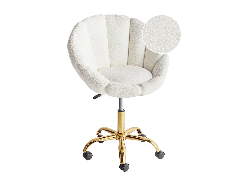 Bürostuhl Bouclé weiß höhenverstellbar bremsbare Rollen Muschelform Annabelle
