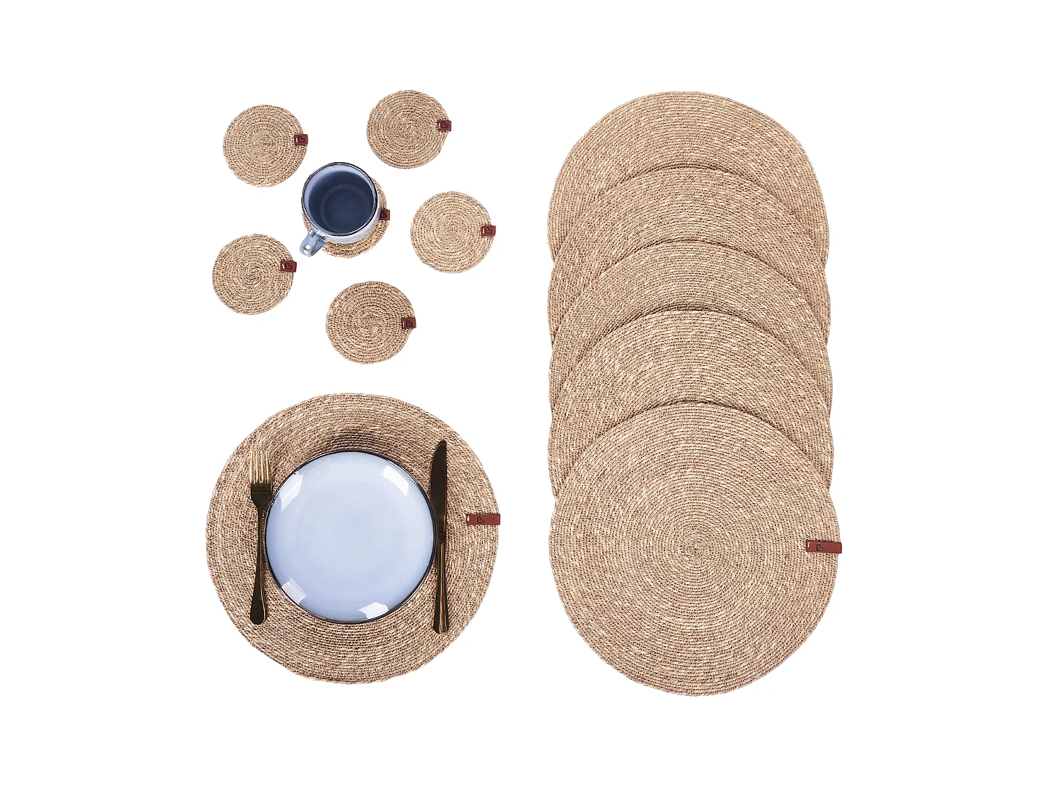 Conjunto de manteles individuales y posavasos KUNZEA Natural Algas marinas