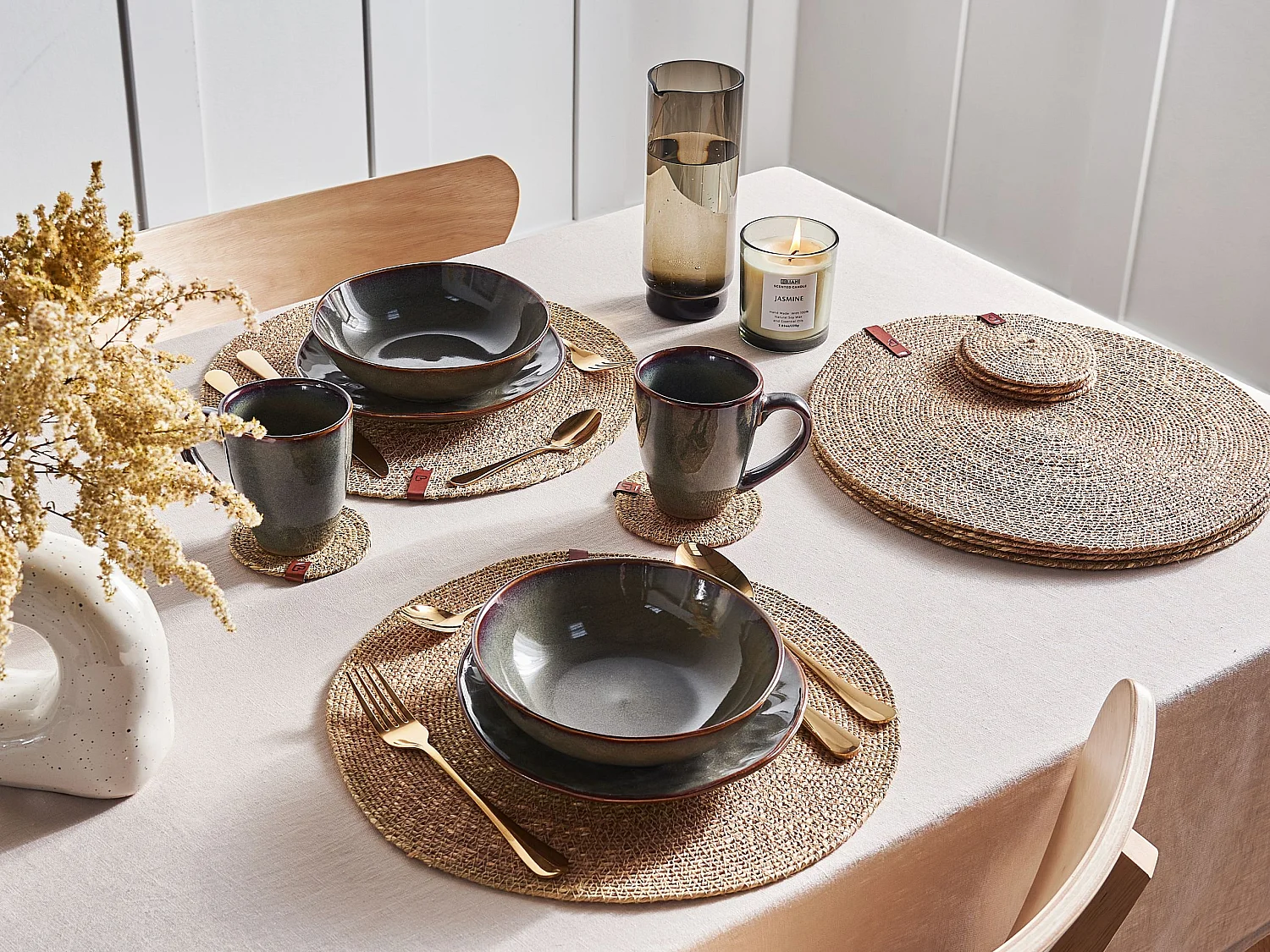 Ensemble sets de table et sous-verres KUNZEA Naturel Herbier marin
