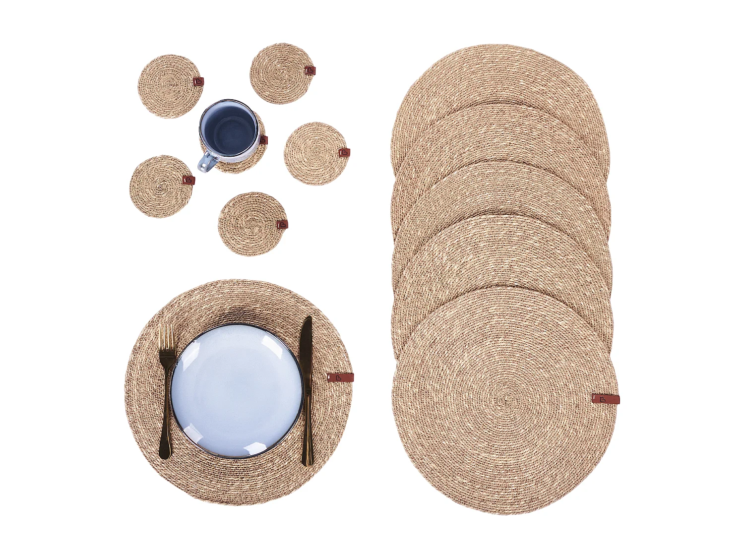 Ensemble sets de table et sous-verres KUNZEA Naturel Herbier marin