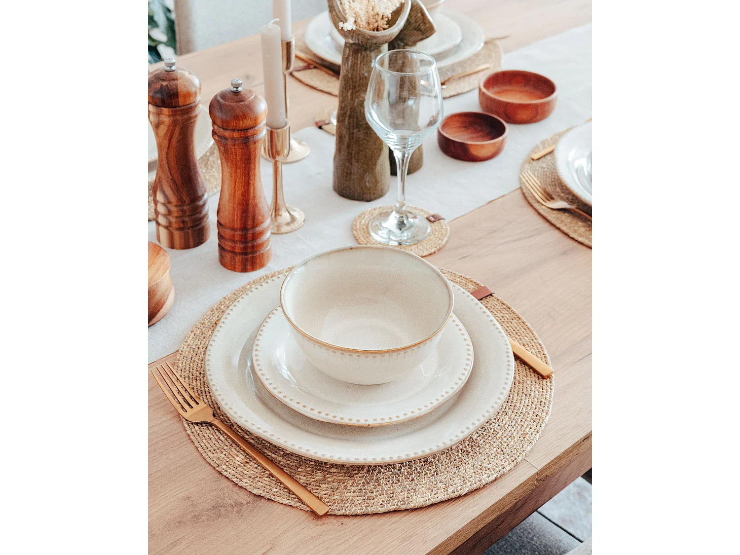 Ensemble sets de table et sous-verres KUNZEA Naturel Herbier marin