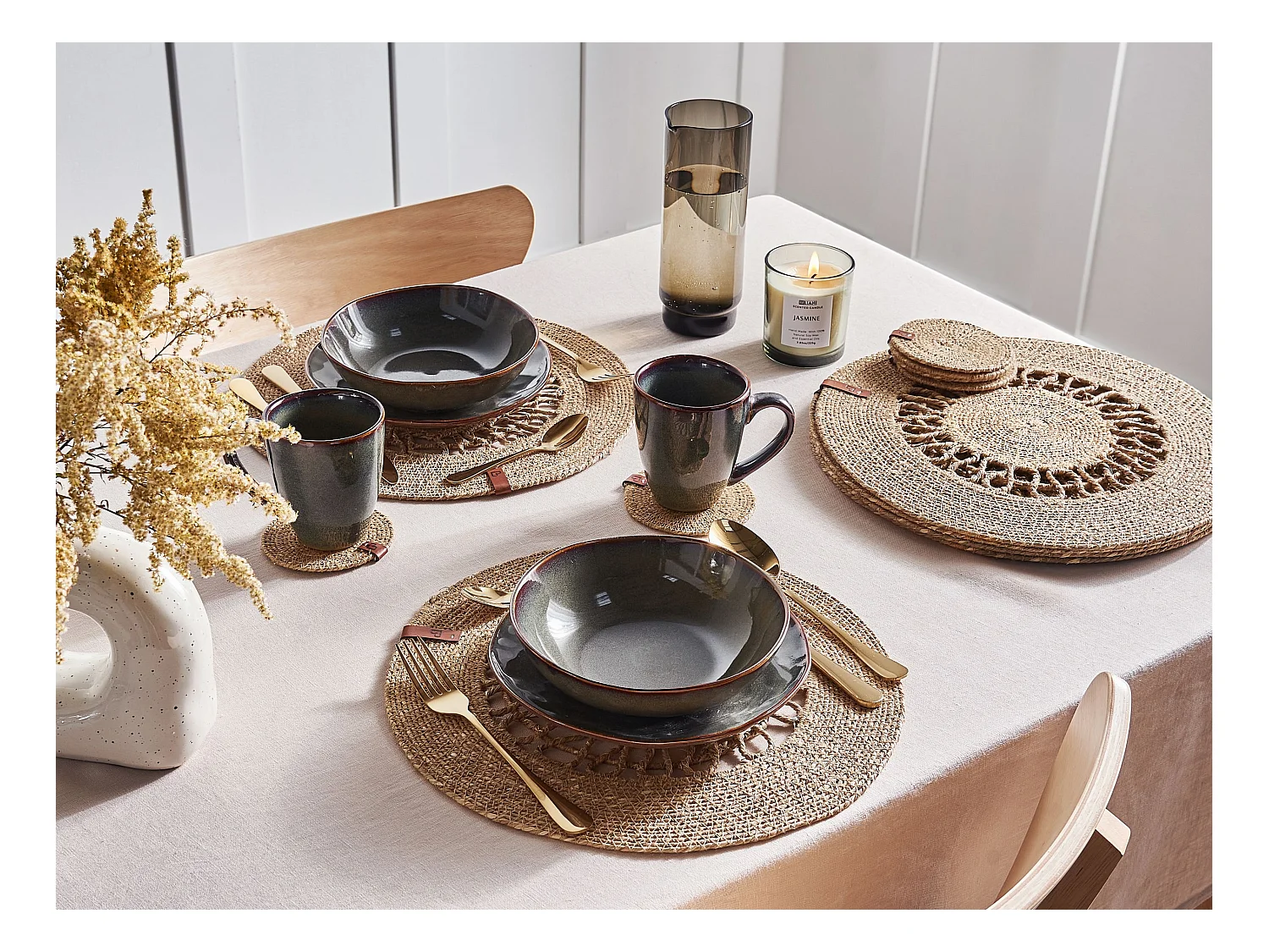 Ensemble sets de table et sous-verres PEPPERBERRY Naturel Herbier marin