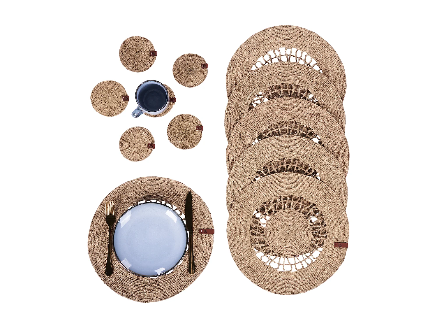 Ensemble sets de table et sous-verres PEPPERBERRY Naturel Herbier marin