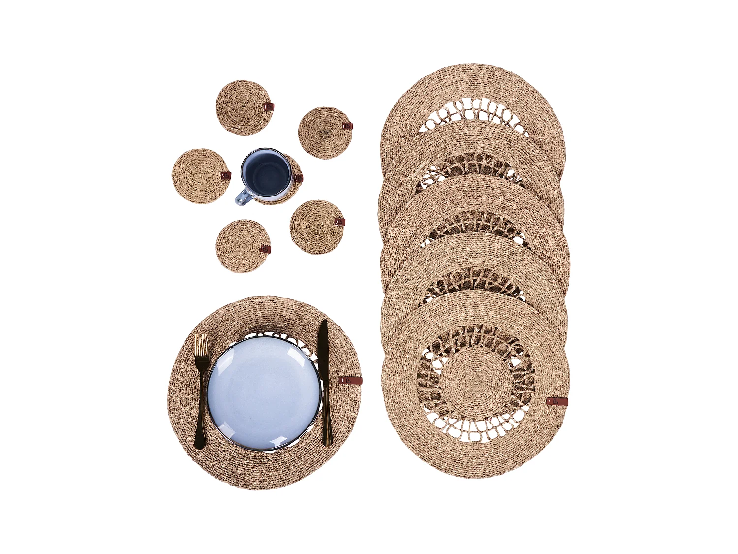 6 Personen Tischset u. Untersetzer Seegras natürlich rund 12-teilig Pepperberry