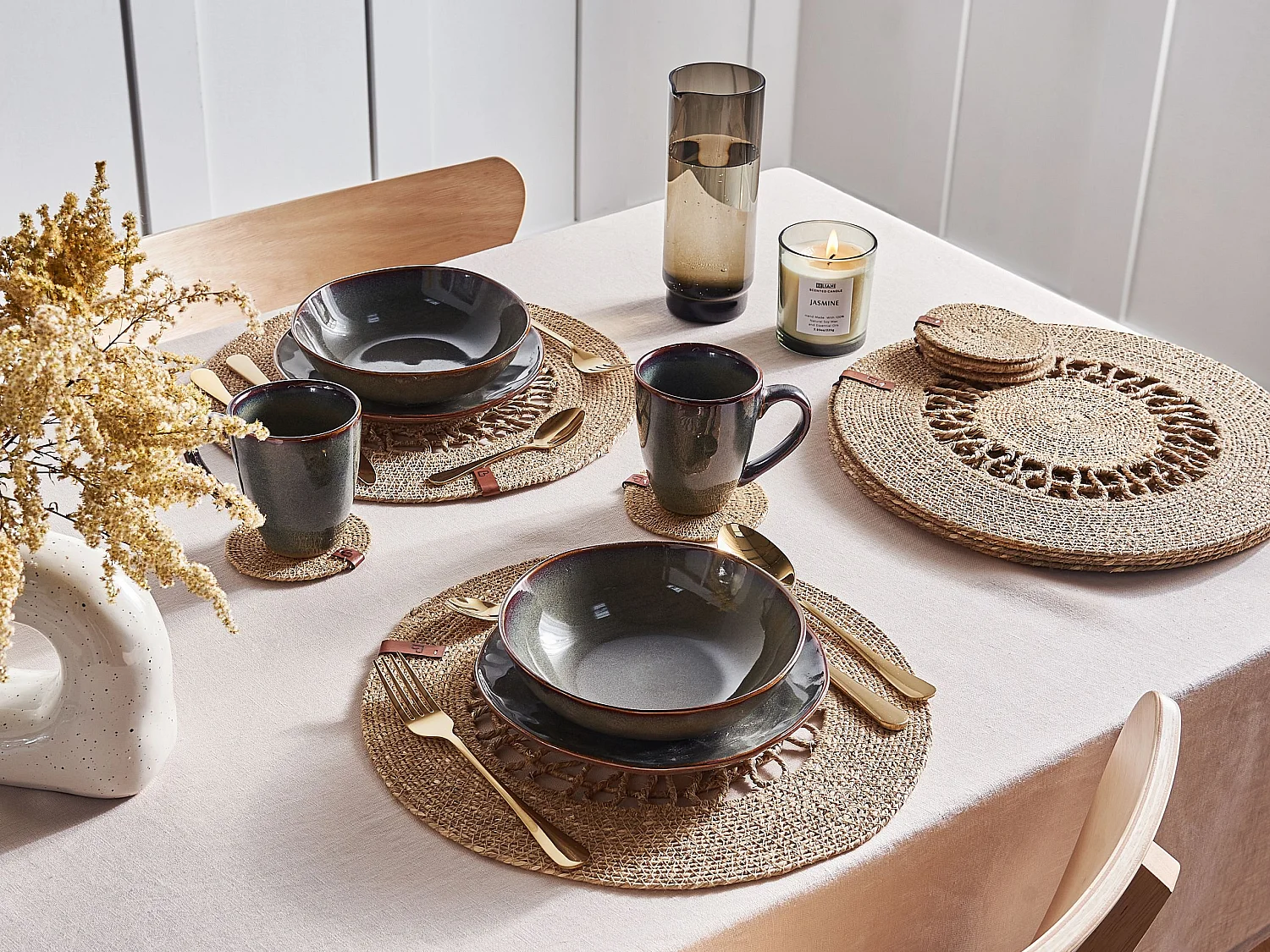 Ensemble sets de table et sous-verres PEPPERBERRY Naturel Herbier marin