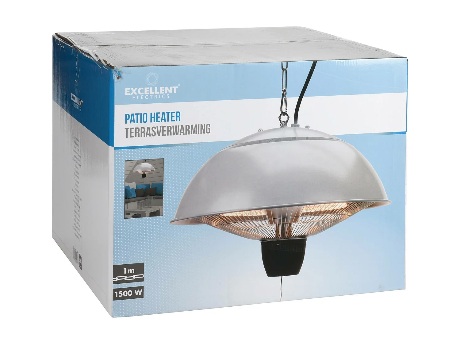 Well Home Chauffage de terrasse modèle suspendu revêtement argent 45x45x35cm