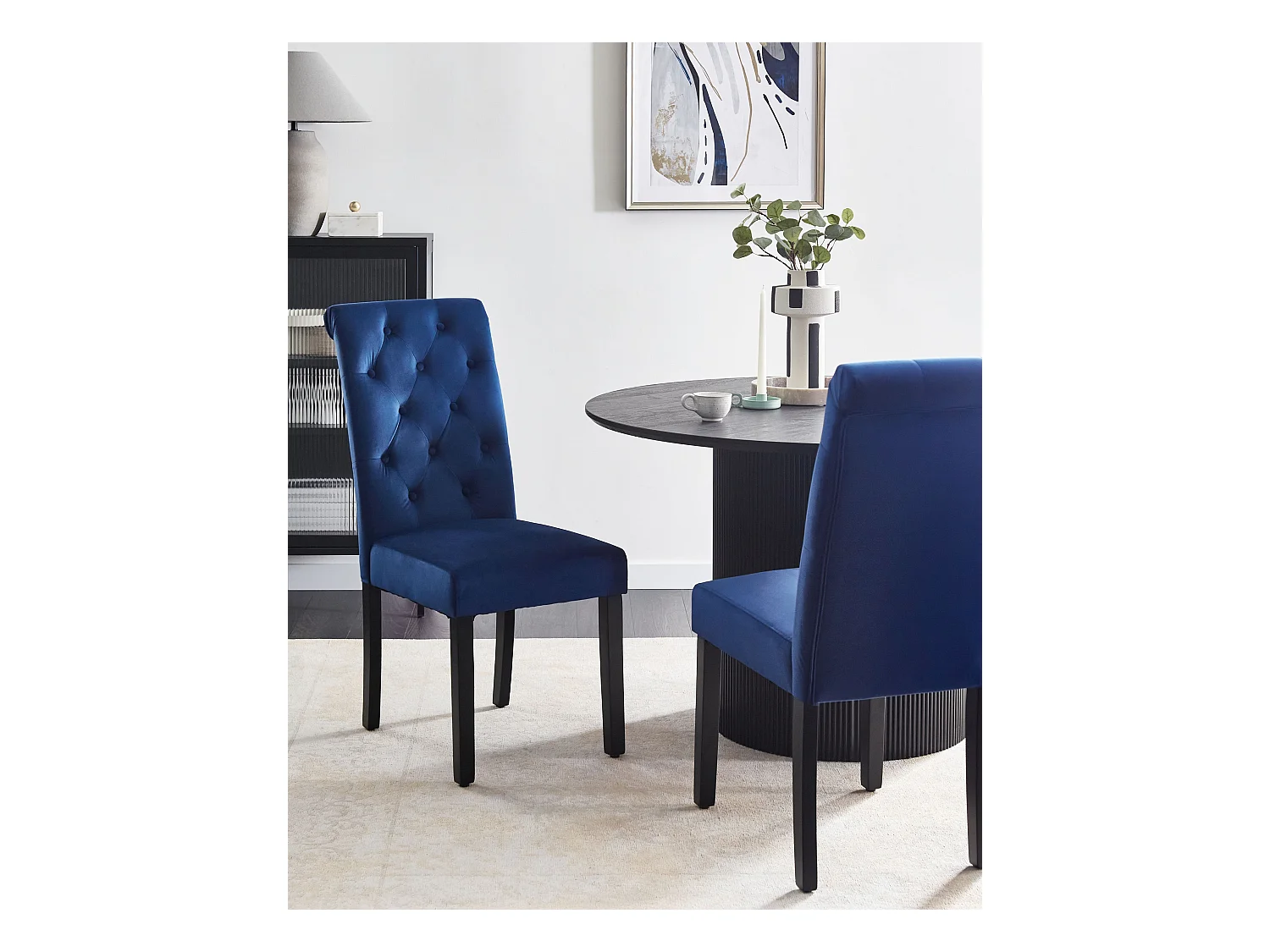Lot de 2 chaises de salle à manger VELVA Velours Bleu foncé
