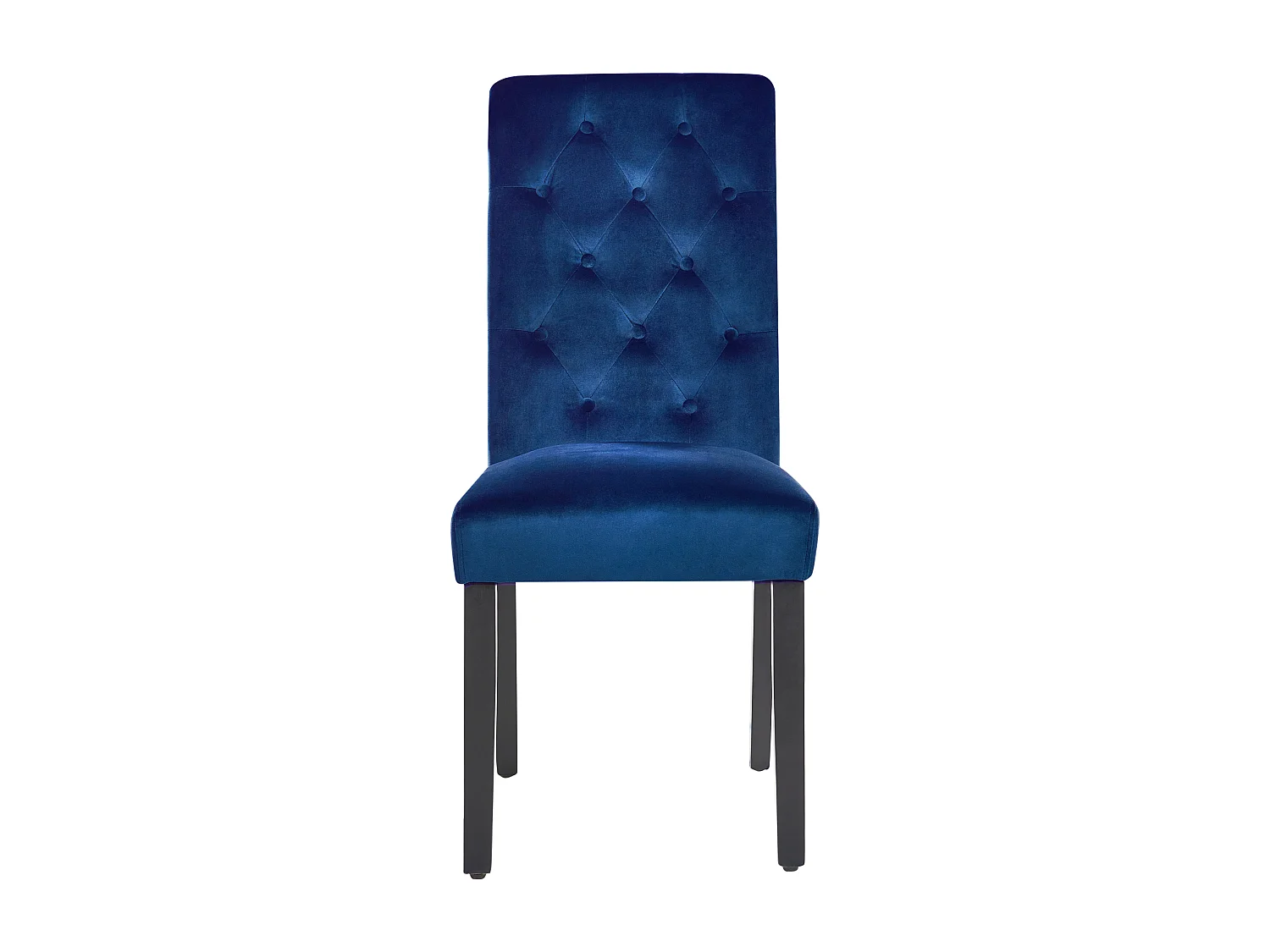 Polsterstuhl 2er Set blau Samtstoff gesteppt mit schwarzen Holzbeinen Velva