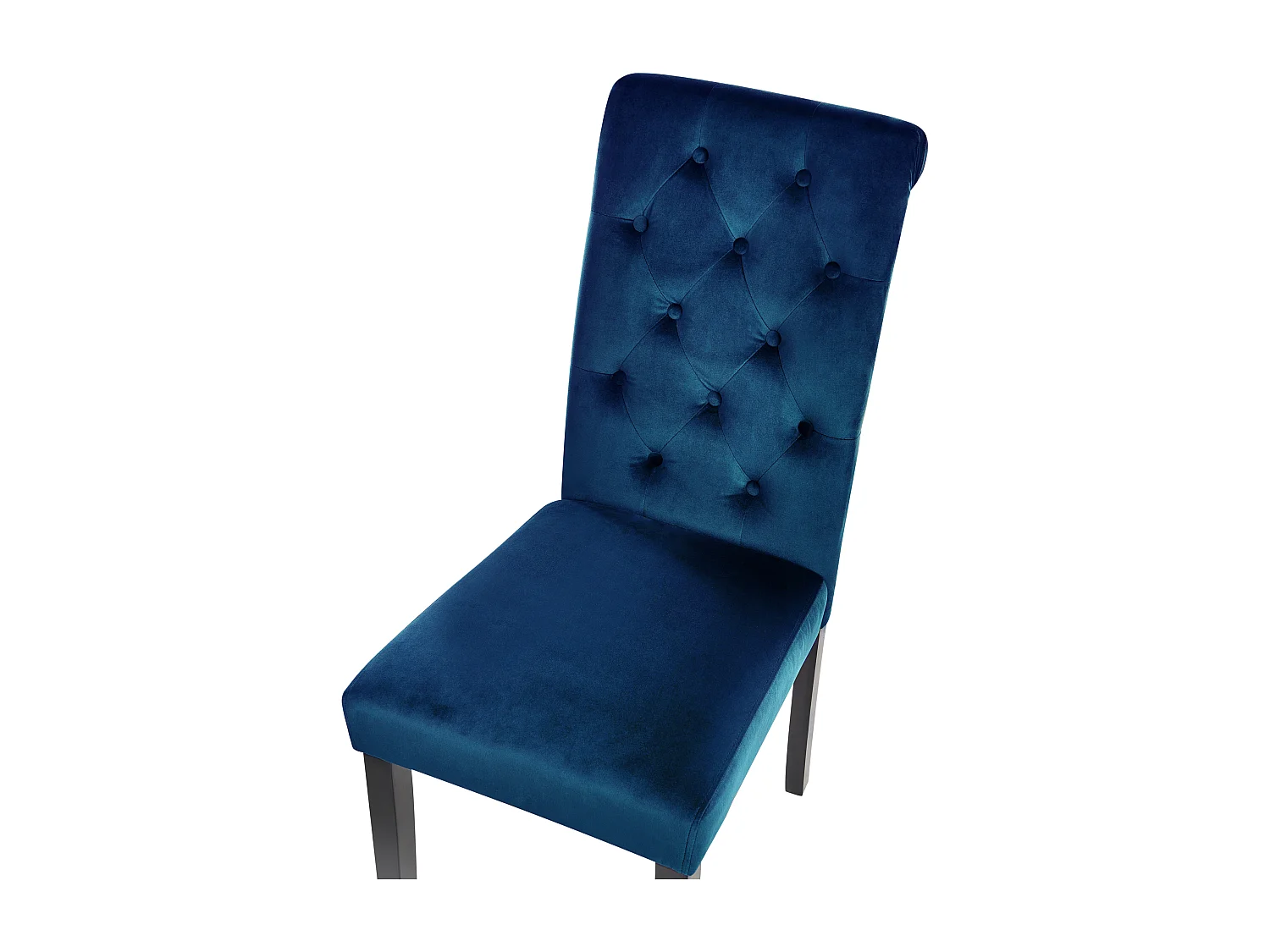 Polsterstuhl 2er Set blau Samtstoff gesteppt mit schwarzen Holzbeinen Velva