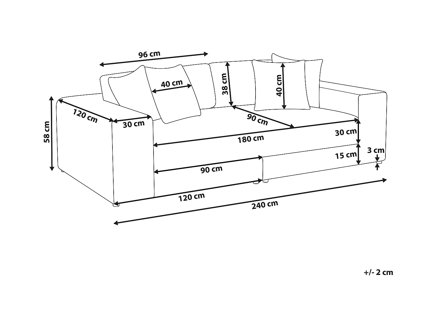 Divano GLORVIKA Tessuto Nero 3 posti