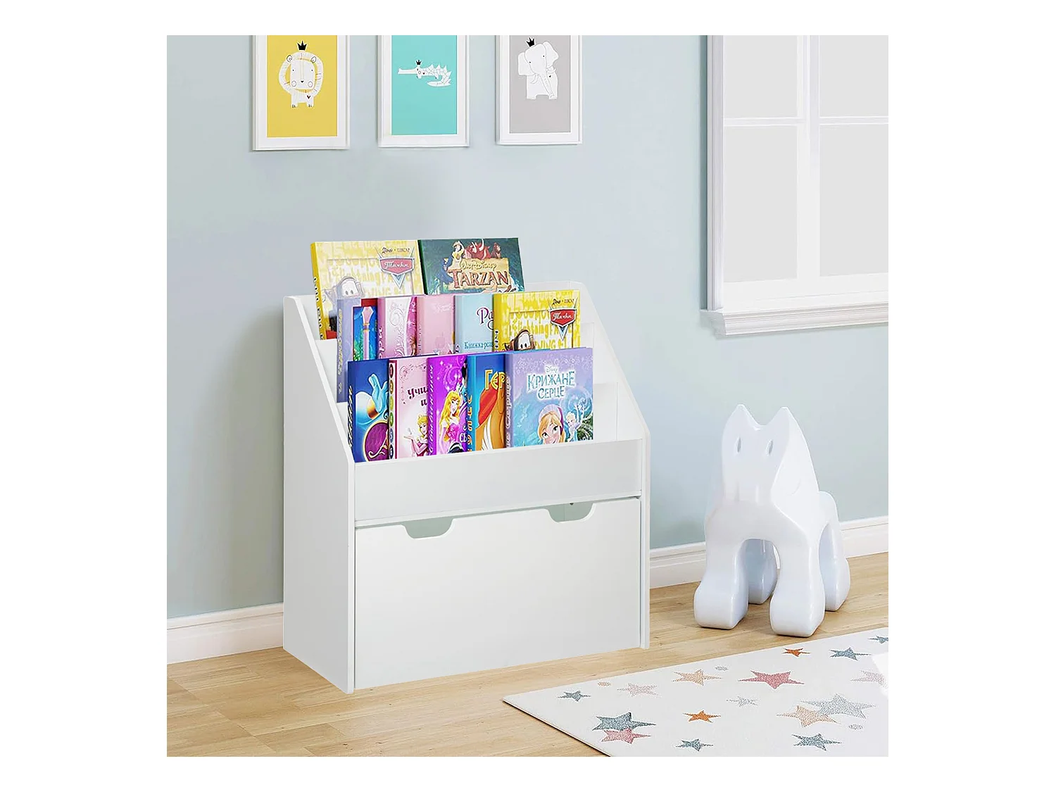 WELL HOME - Bibliothèque et vases pour enfants avec ruote 62,7x30x70 cm