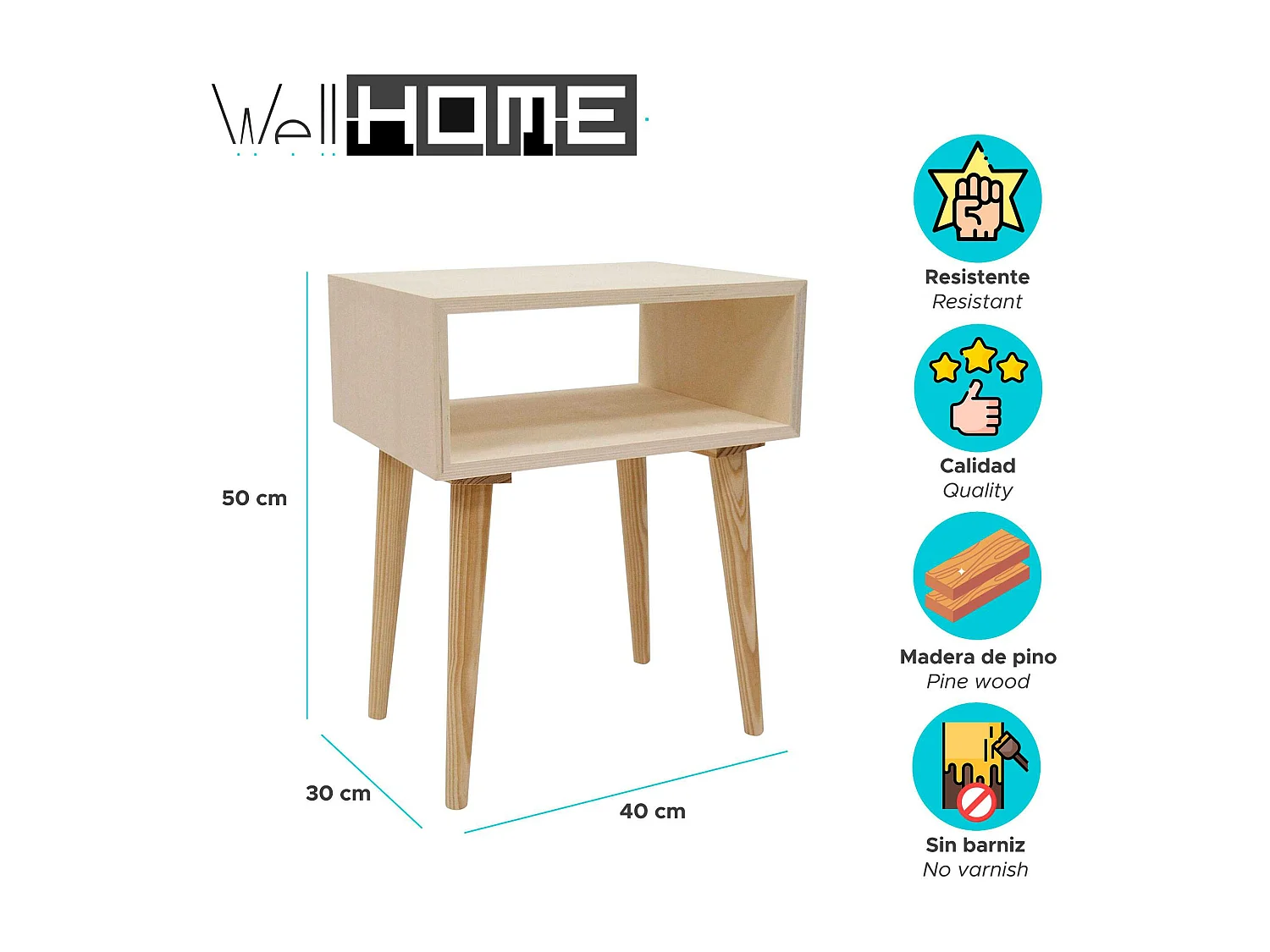 Mercury - Table d'appoint en bois marron 40x30x50cm