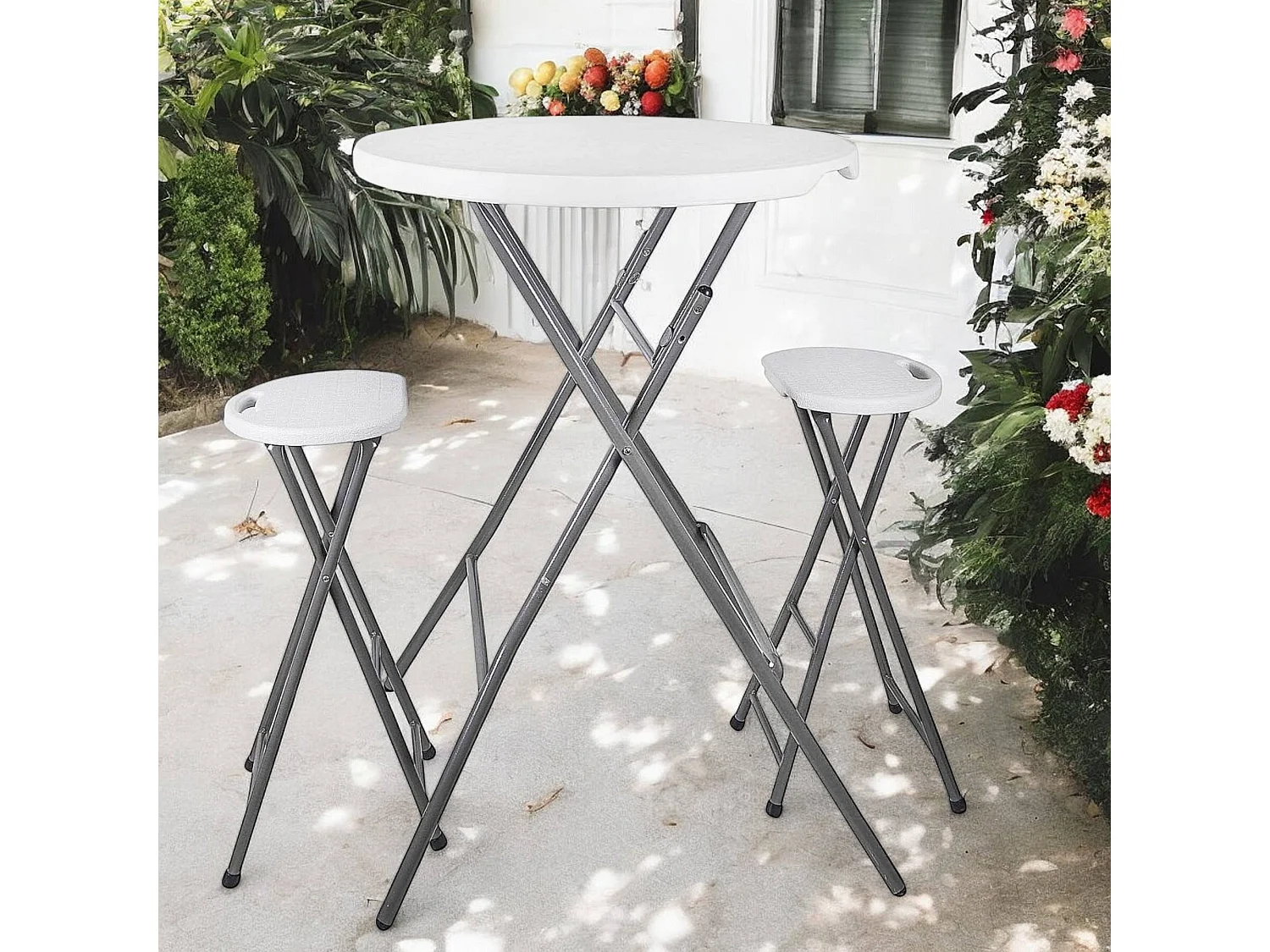 Table de bar en polyéthylène blanc Ø80x110cm