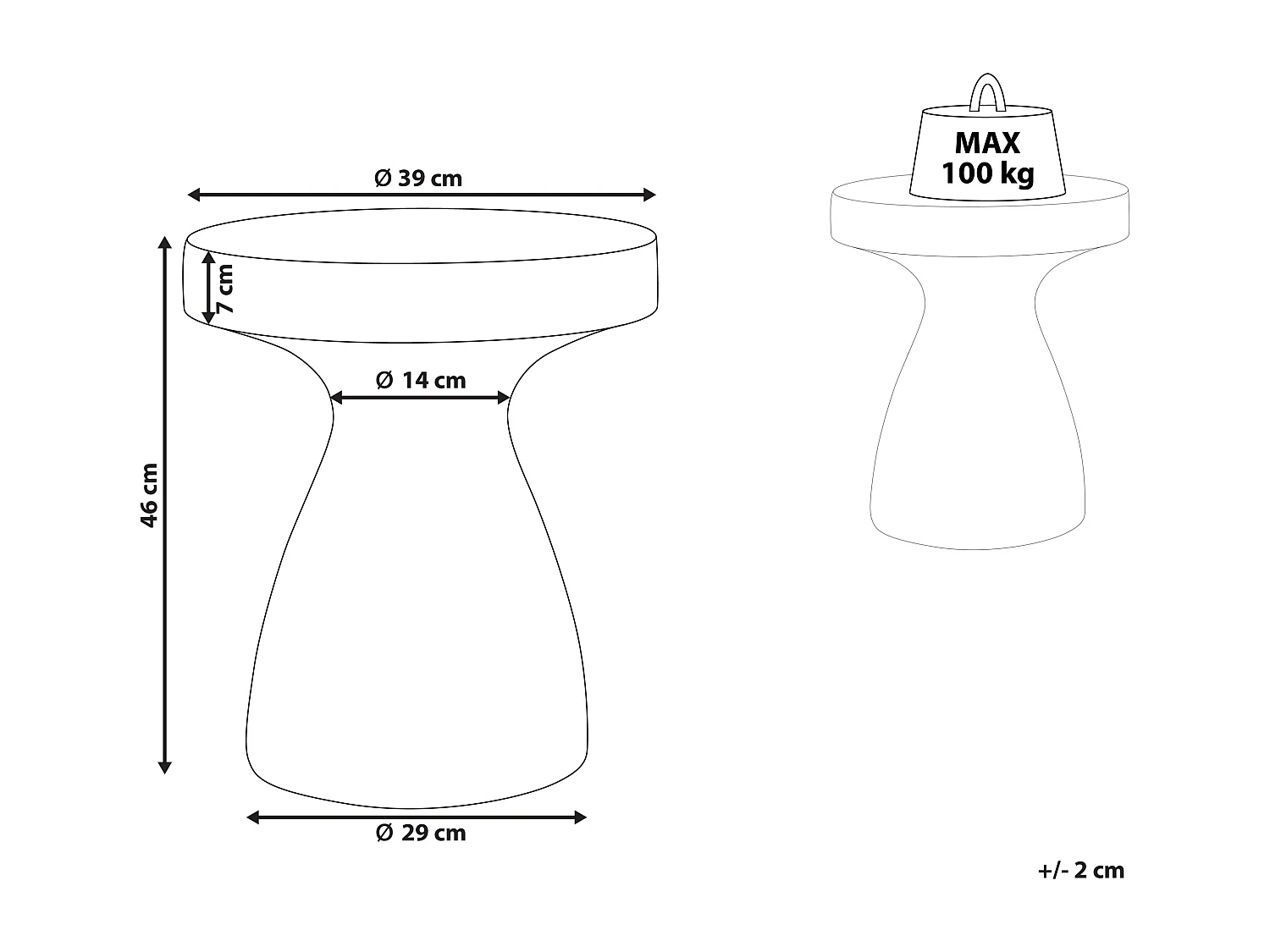Table d'appoint BIVIERE 39 cm 39 cm Effet terrasse Terrazzo blanc