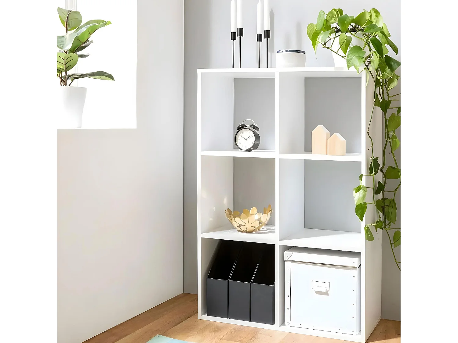 WELL HOME - Etagère en bois 6 compartiments blanc H.100,5