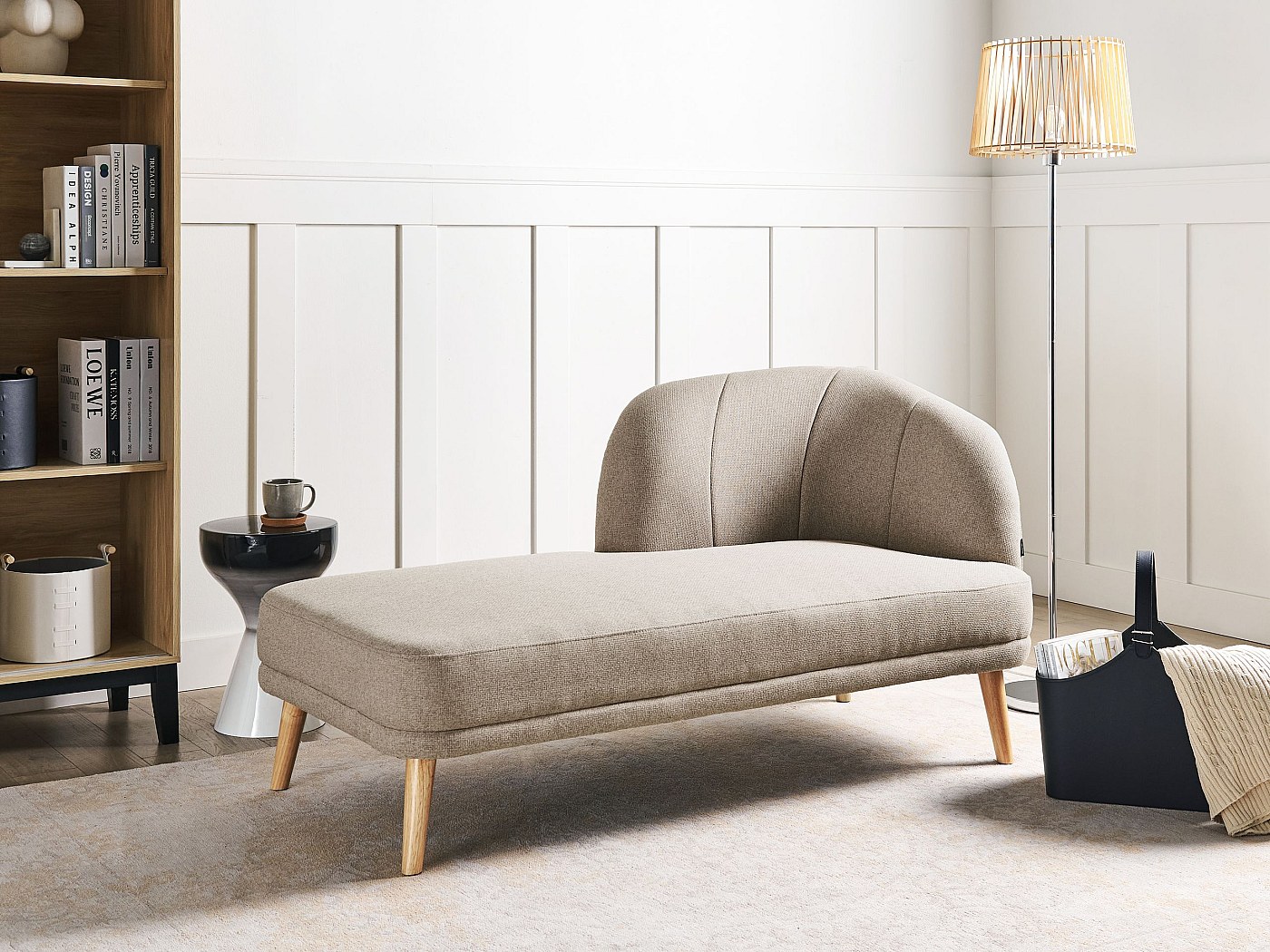 Chaise Longue Méridienne Côté Droit En Cuir PU Imitation Daim Marron - Style Chesterfield