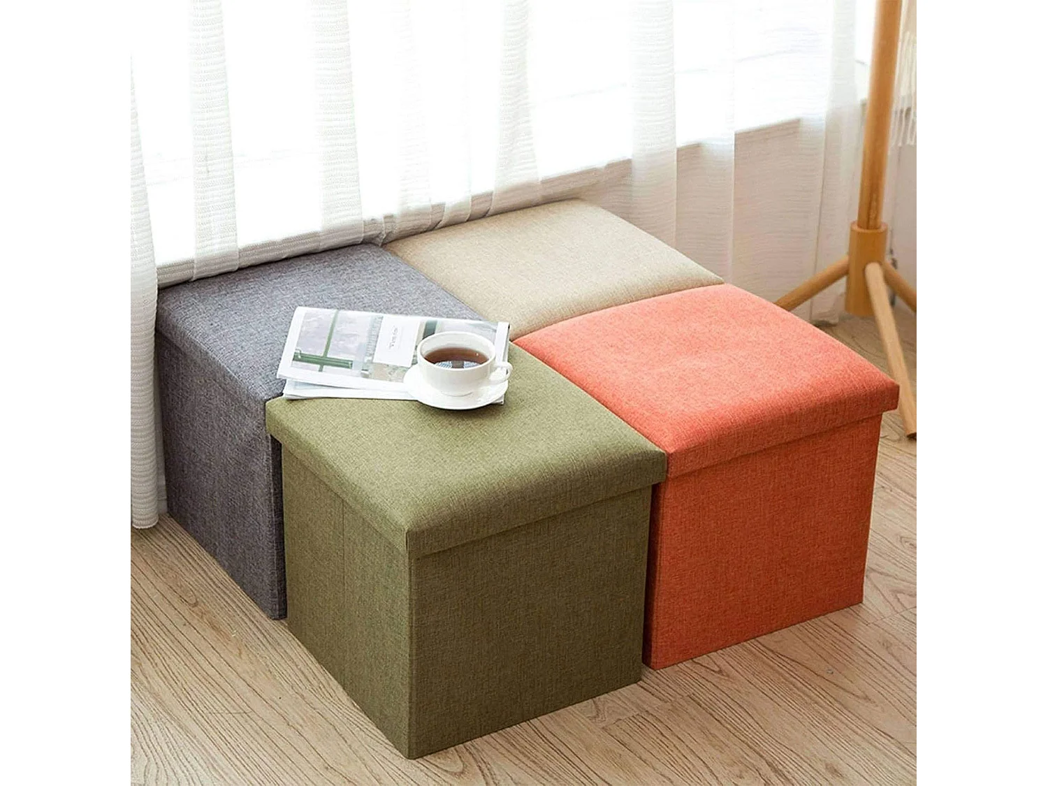 WELL HOME - Pack 2 Tabourets d'Organisation Vert Foncé