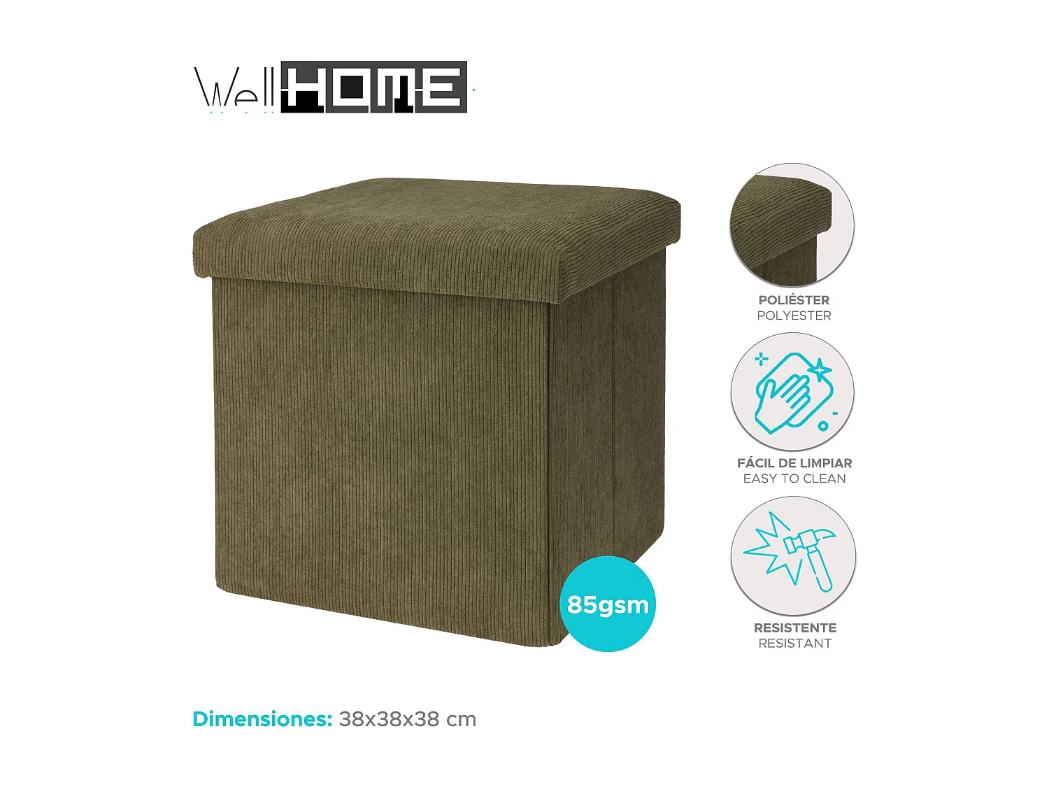 WELL HOME - Pack 2 Tabourets d'Organisation Vert Foncé