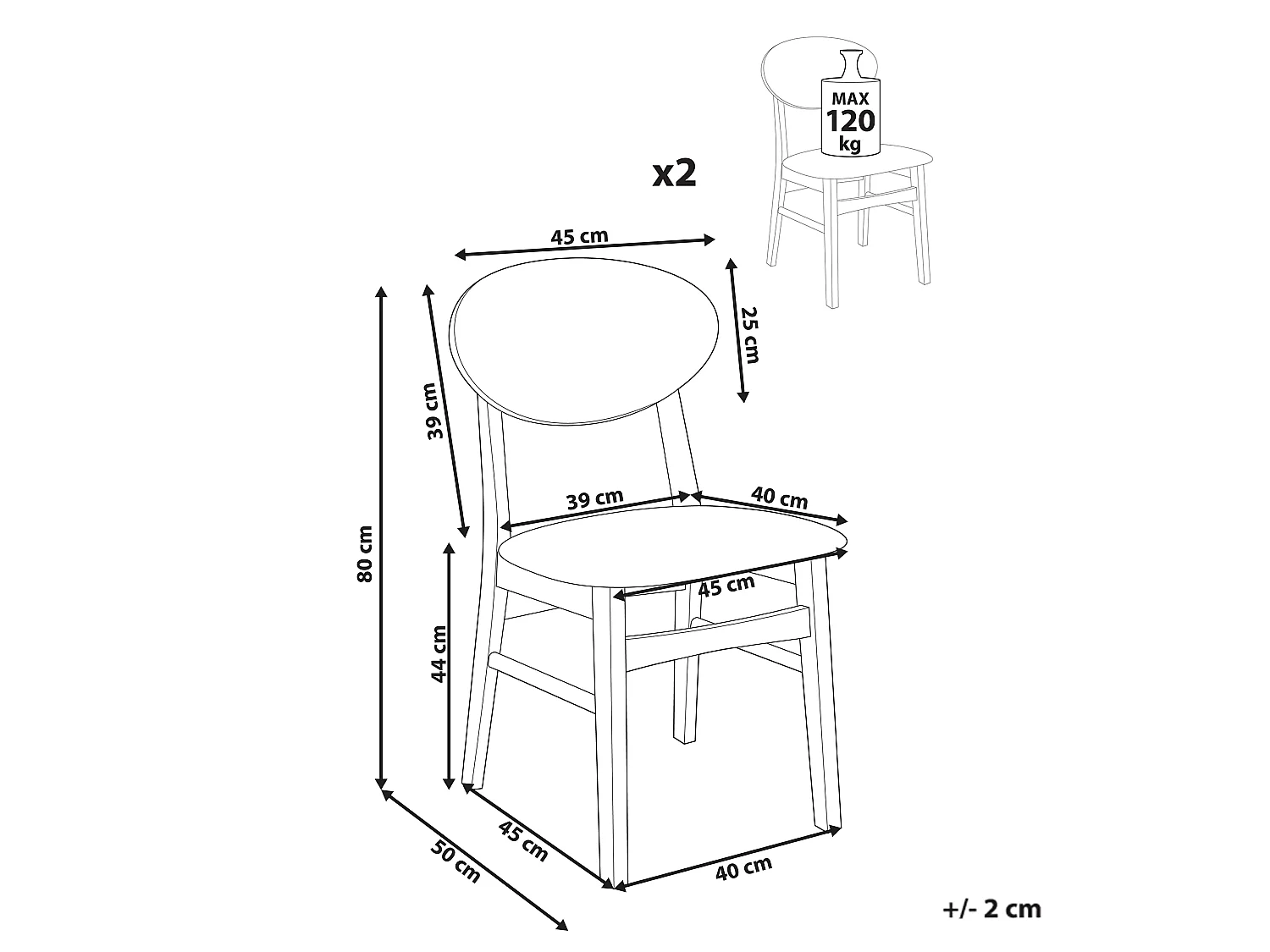 Lot de 2 chaises de salle à manger AMERY Bois Marron clair