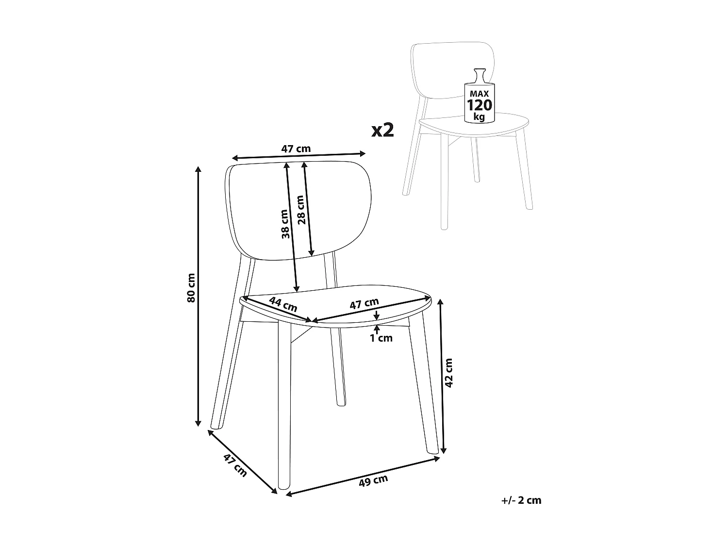 Esszimmerstuhl 2er Set Gummibaumrahmen und -beine Dunkles Holz Overly