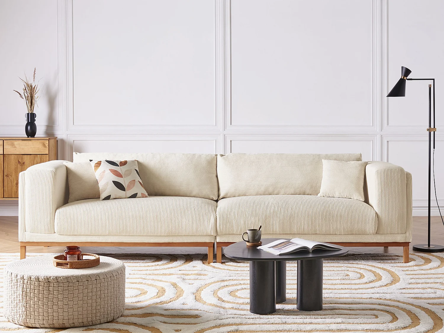 Canapé 4 places VENG Velours côtelé Beige clair