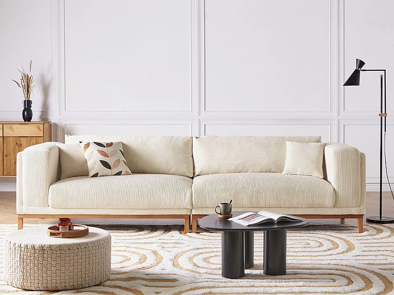 Canapé 4 places VENG Velours côtelé Beige clair