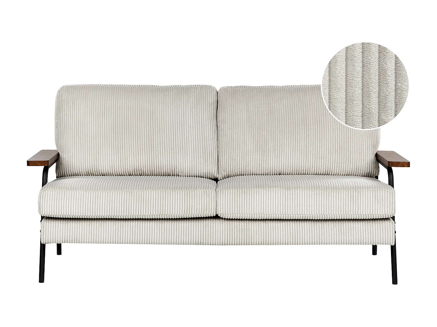 Sofa Cord grau / hellgrau 3-Sitzer gepolstert Holz Armlehnen Wohnzimmer Arkanes