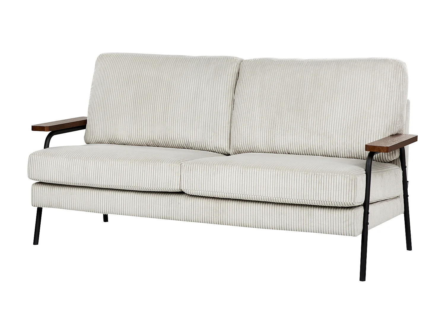 Sofa Cord grau / hellgrau 3-Sitzer gepolstert Holz Armlehnen Wohnzimmer Arkanes