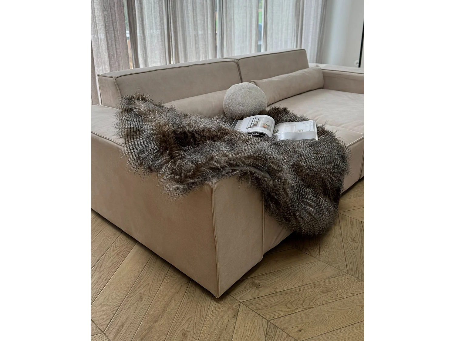 Canapé modulable HELLNAR Velours Beige clair 2 places