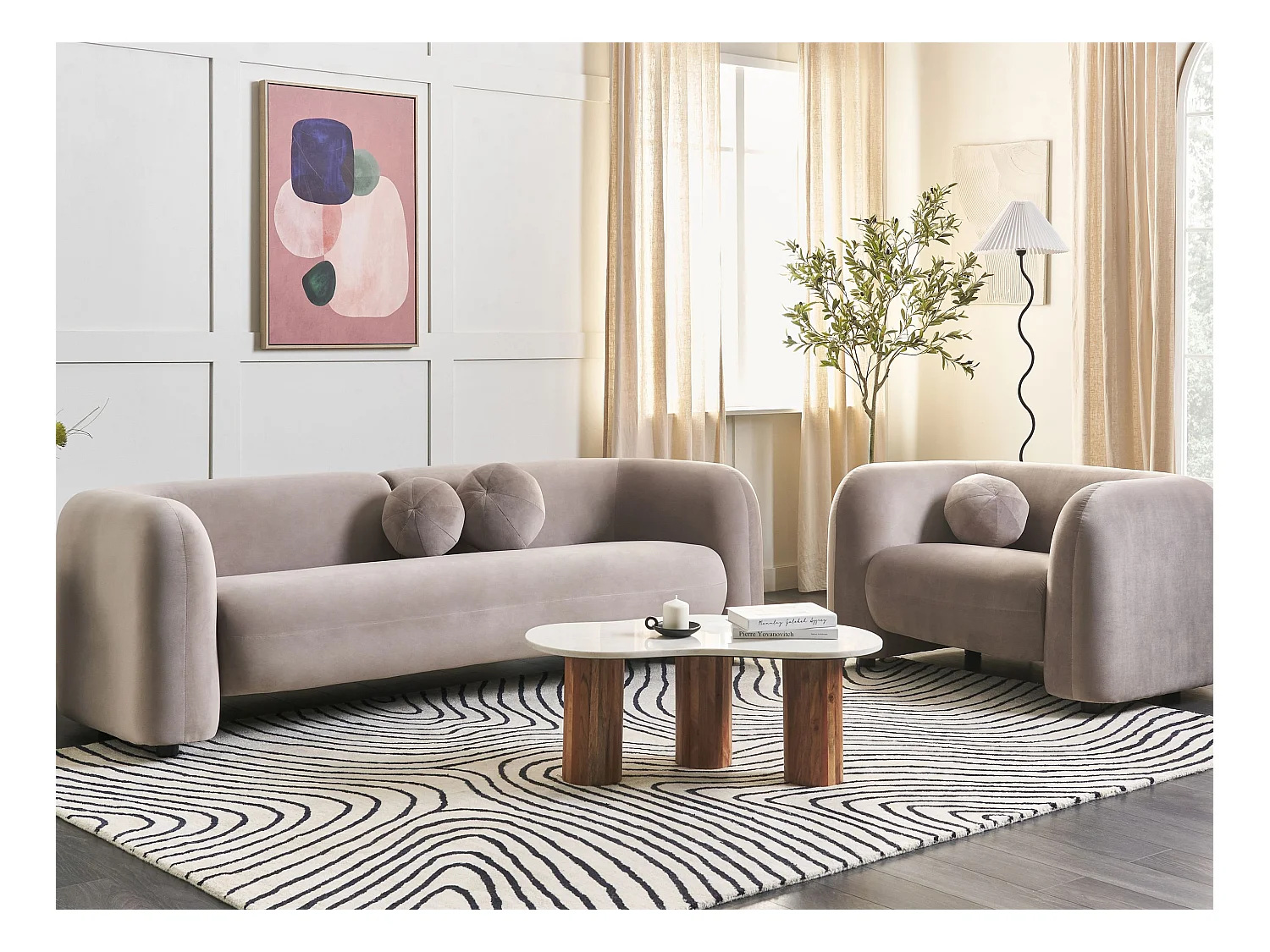 Sofa LEIREN Samtstoff Taupe 3-Sitzer