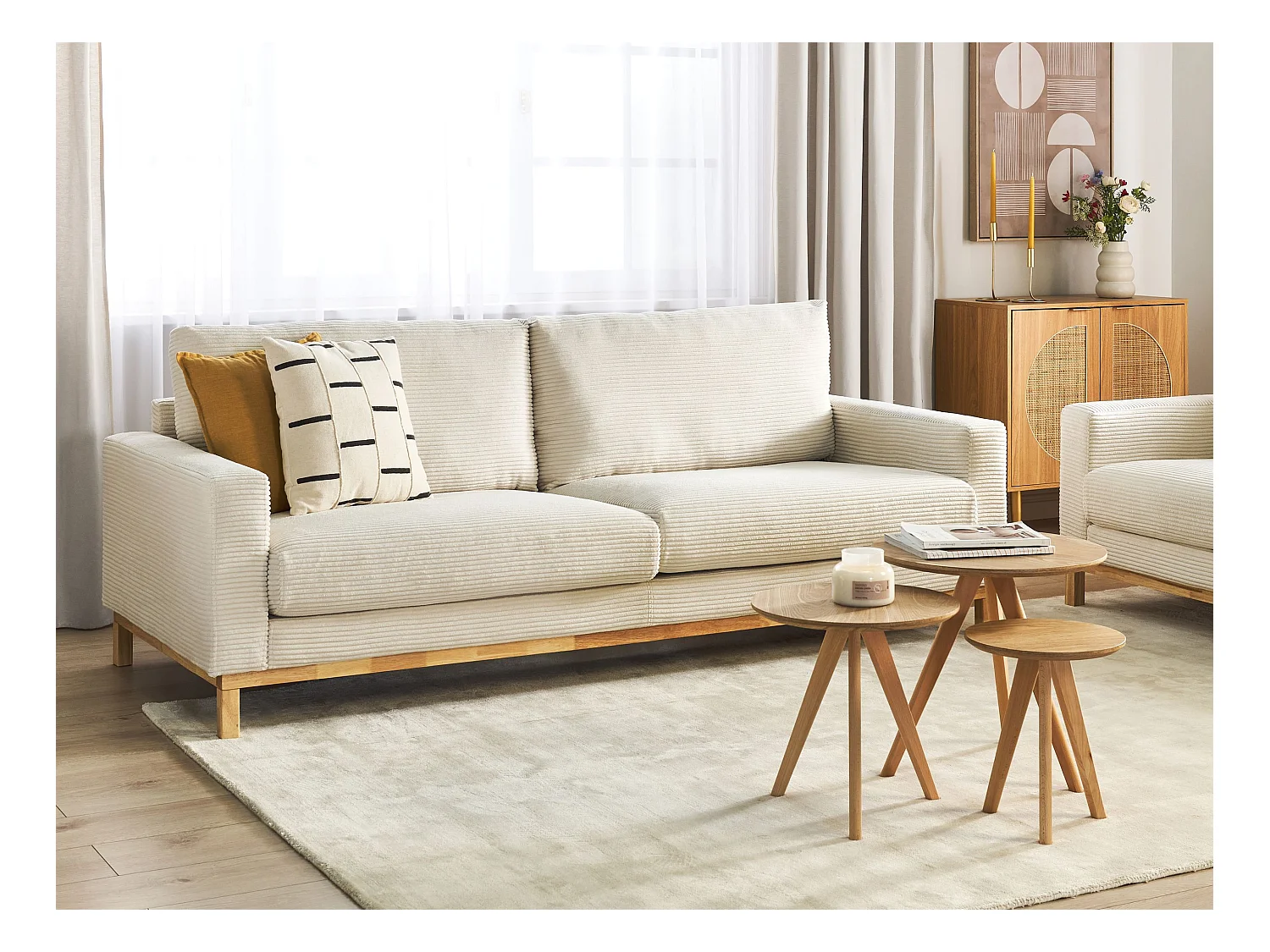Canapé 3 places SIGGARD Velours côtelé Beige clair