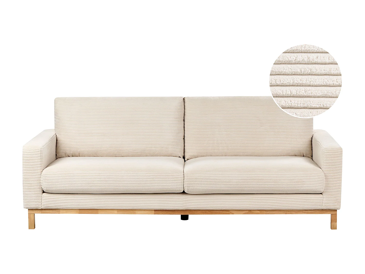 3-Sitzer Sofa Stoffbezug Cord Beige mit Sitzkissen Armlehnen Holzbeinen Siggard