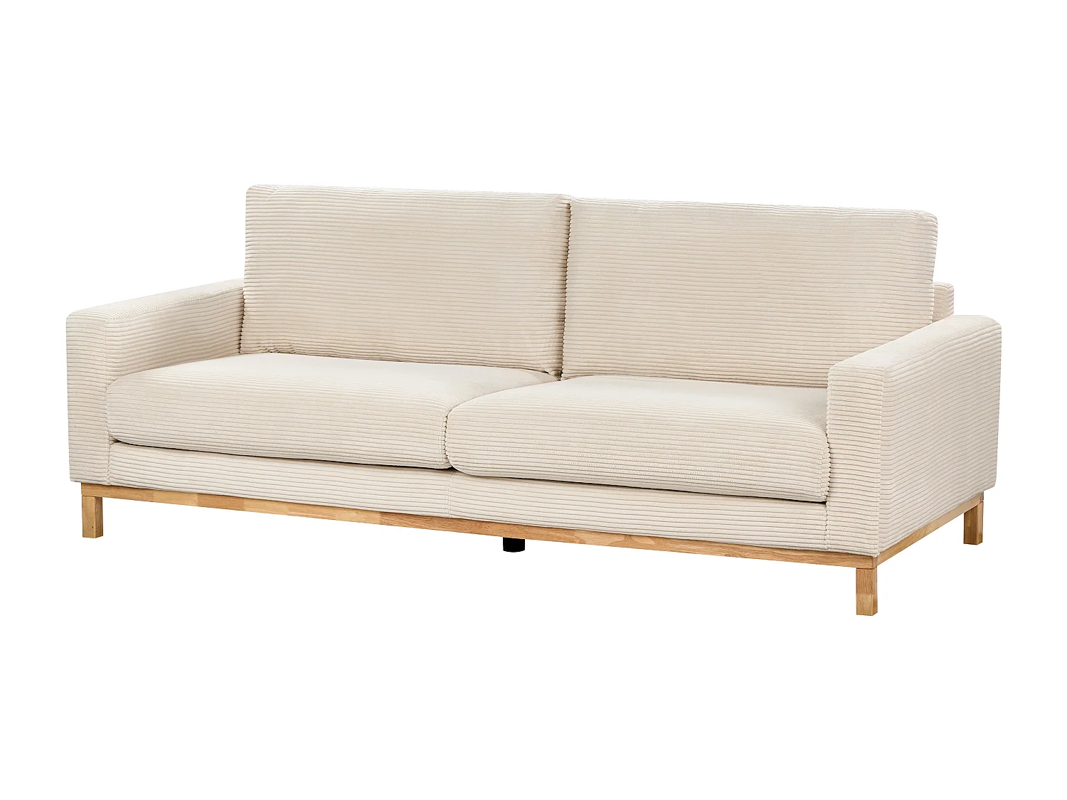 3-Sitzer Sofa Stoffbezug Cord Beige mit Sitzkissen Armlehnen Holzbeinen Siggard