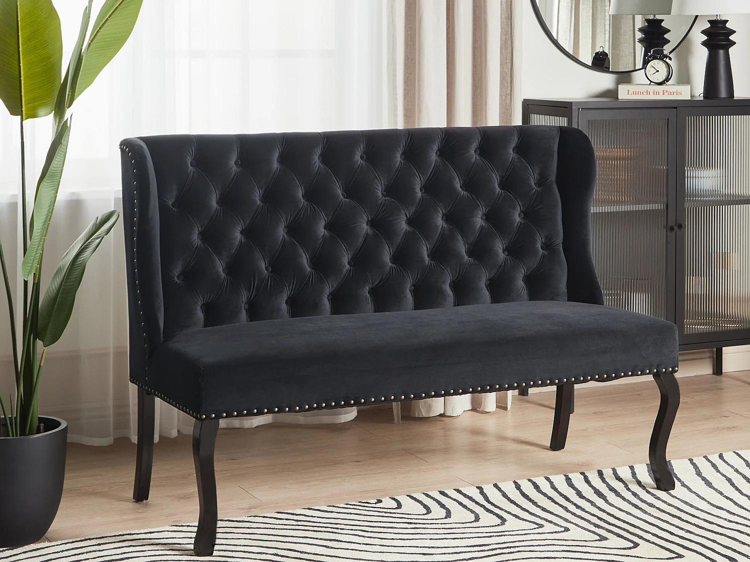 Banc rembourré 2 places TORSBY Velours Noir