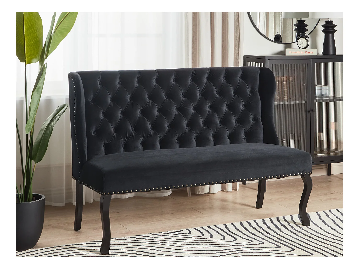 Banc rembourré 2 places TORSBY Velours Noir