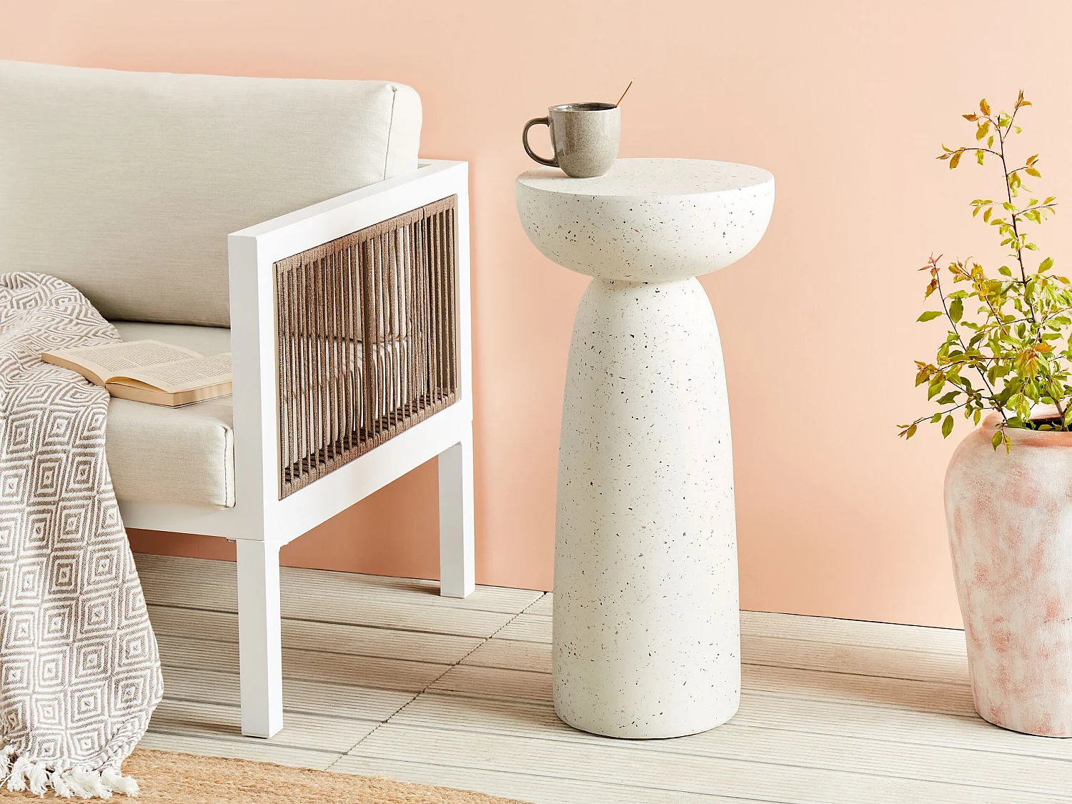 Table d'appoint CADINI 33 cm 33 cm Effet terrasse Terrazzo blanc