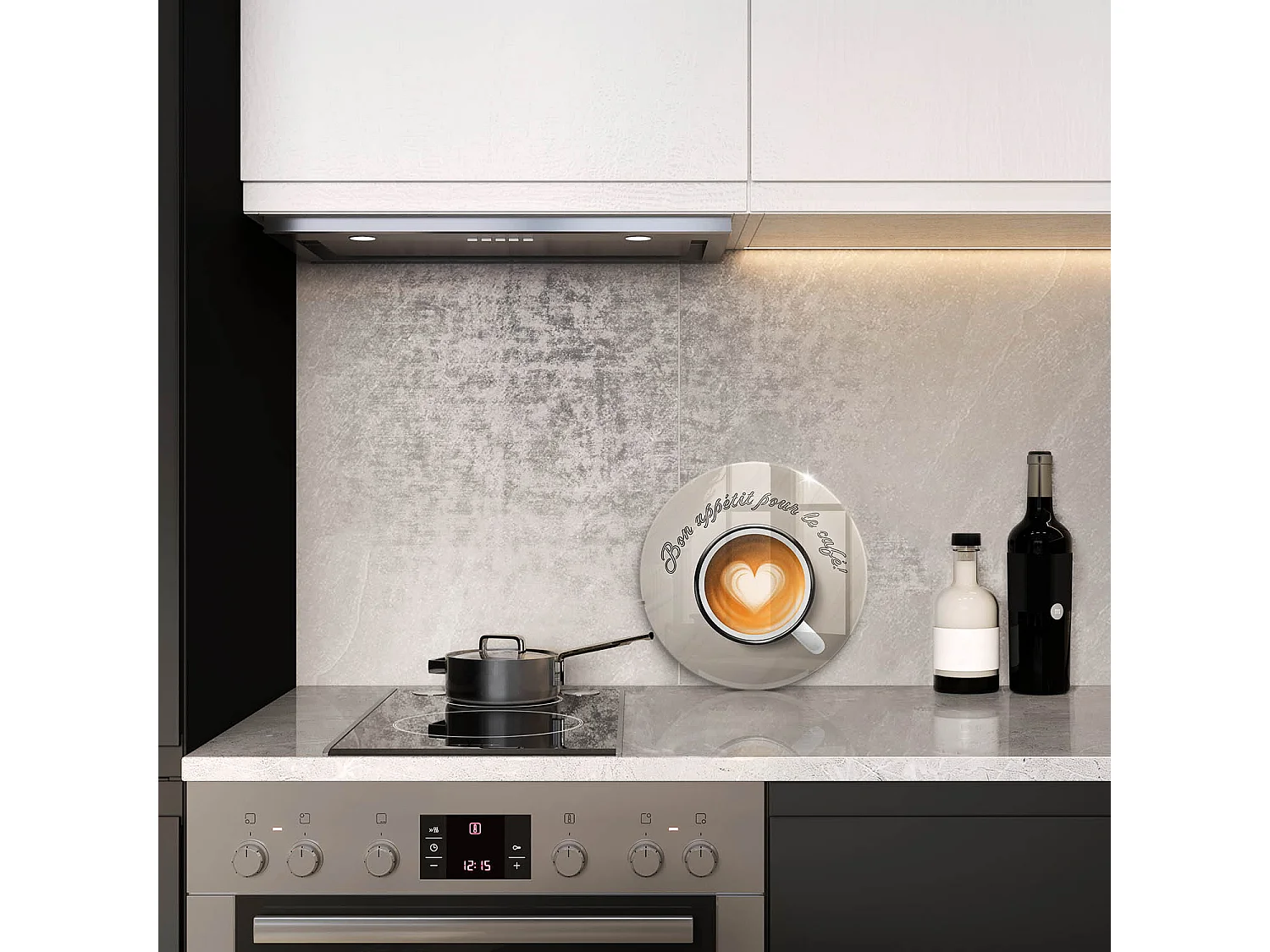 Planche de cuisine ronde en verre avec une phrase "Bon café!" 30 cm