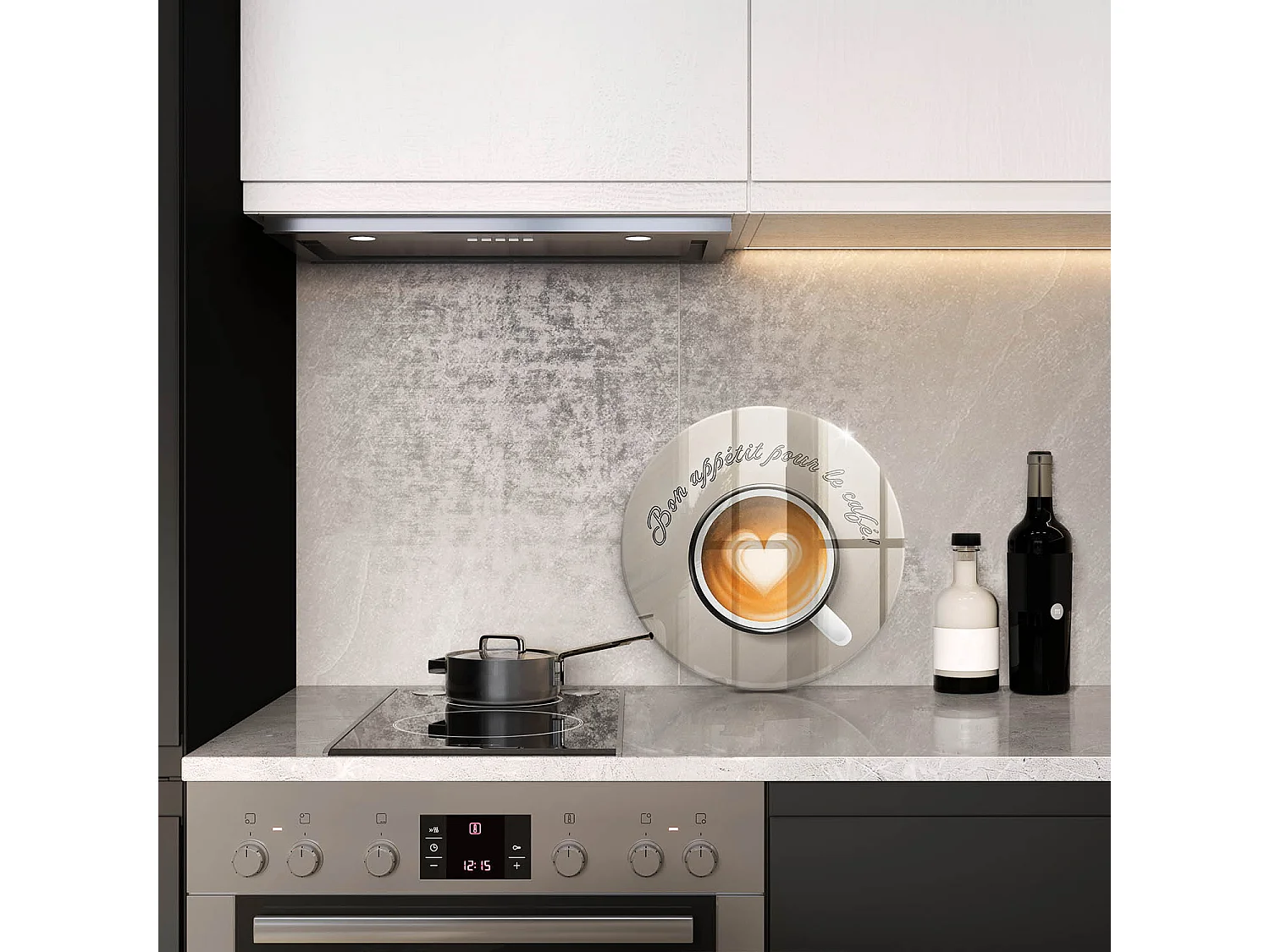 Planche de cuisine ronde en verre avec une phrase "Bon café!" 40 cm