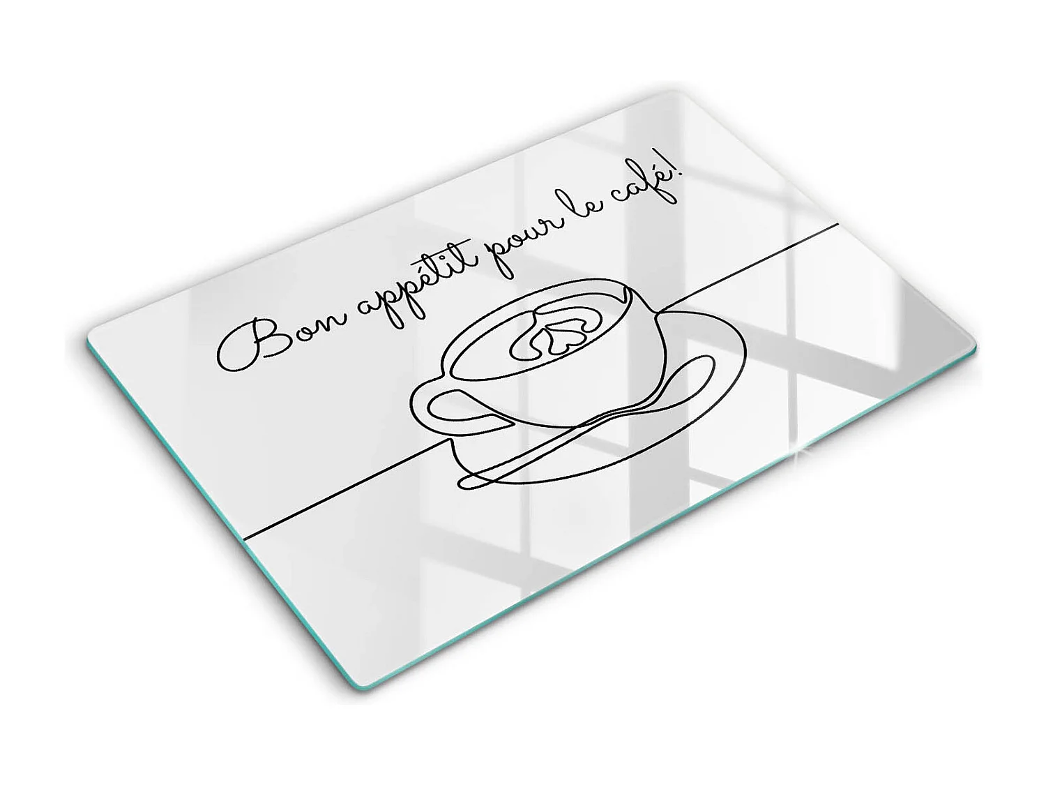 Planche de cuisine rectangulaire en verre avec une phrase "Café, Bon café!" 80x52 cm