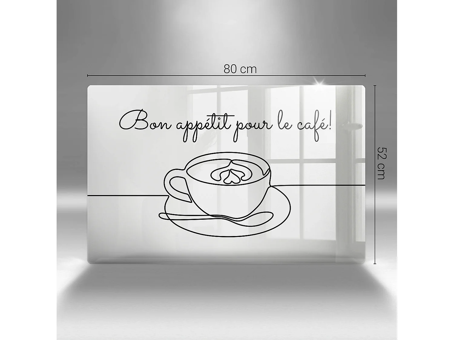Planche de cuisine rectangulaire en verre avec une phrase "Café, Bon café!" 80x52 cm
