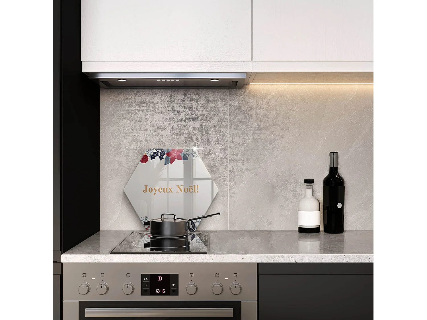 Planche de cuisine hexagonale en verre avec une phrase "Noël: Joyeux Noël!" 40 cm