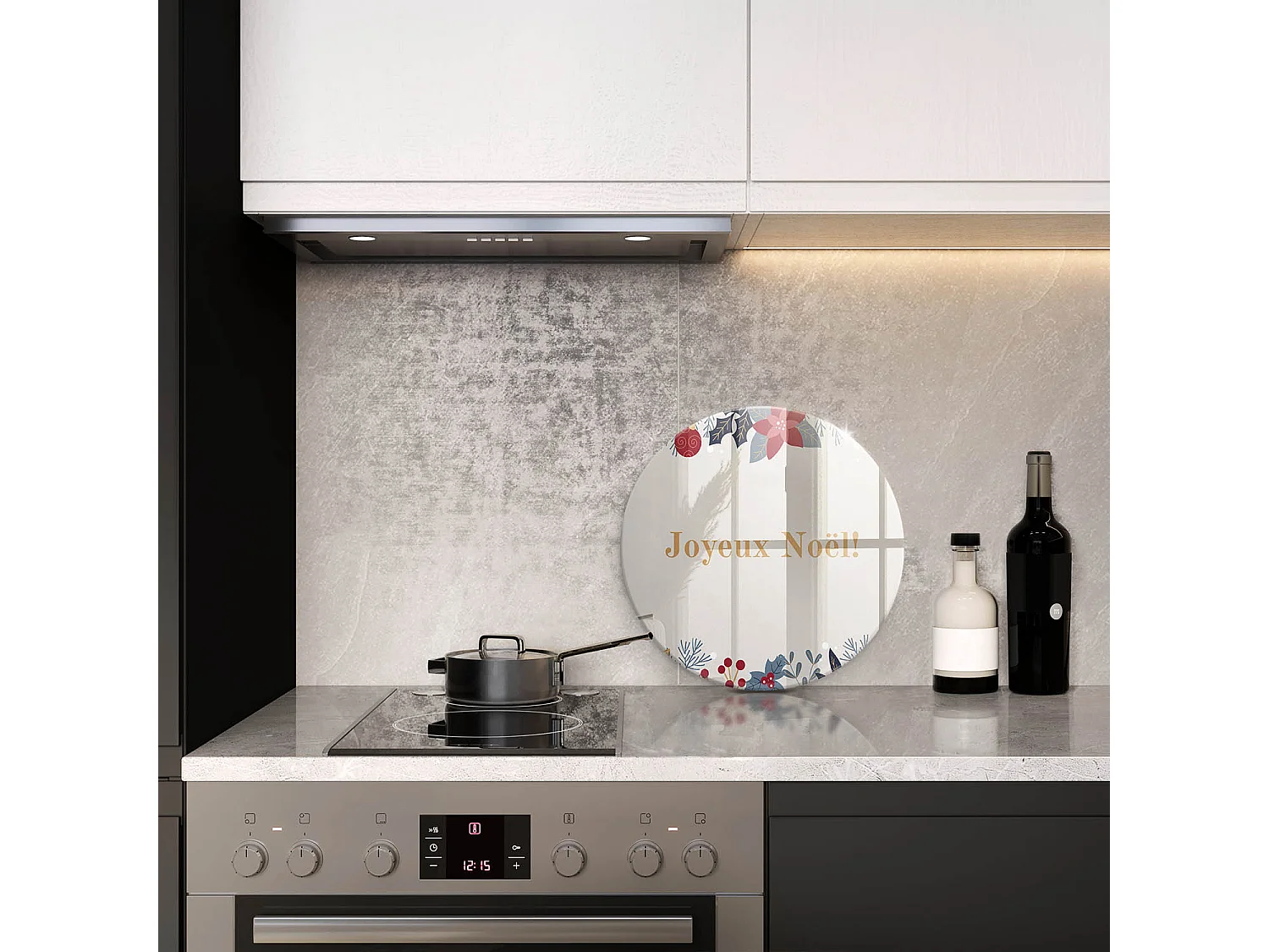 Planche de cuisine ronde en verre avec une phrase "Noël: Joyeux Noël!" 40 cm