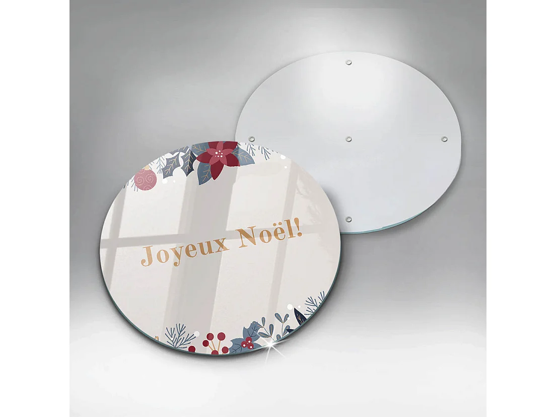 Planche de cuisine ronde en verre avec une phrase "Noël: Joyeux Noël!" 40 cm