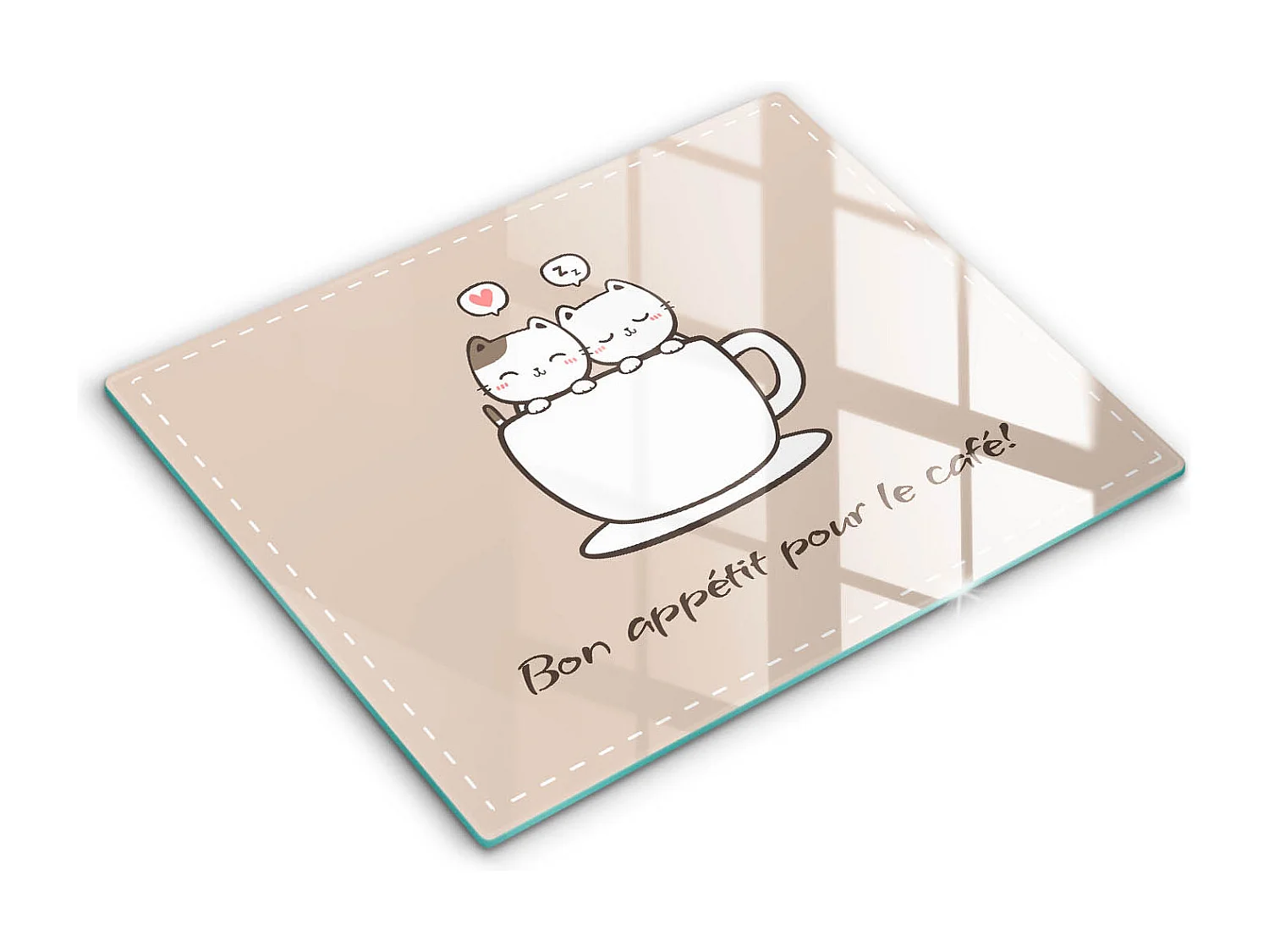 Planche de cuisine rectangulaire en verre avec une phrase "Motif: Bon café!" 40x52 cm