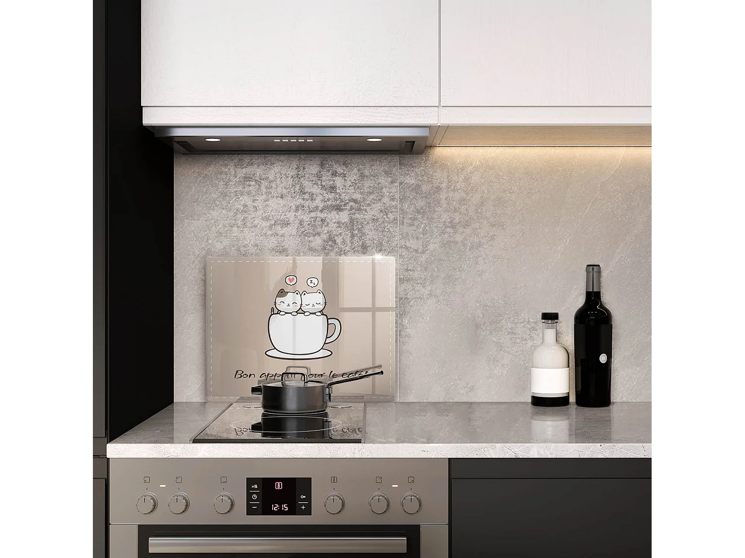 Planche de cuisine rectangulaire en verre avec une phrase "Motif: Bon café!" 40x52 cm