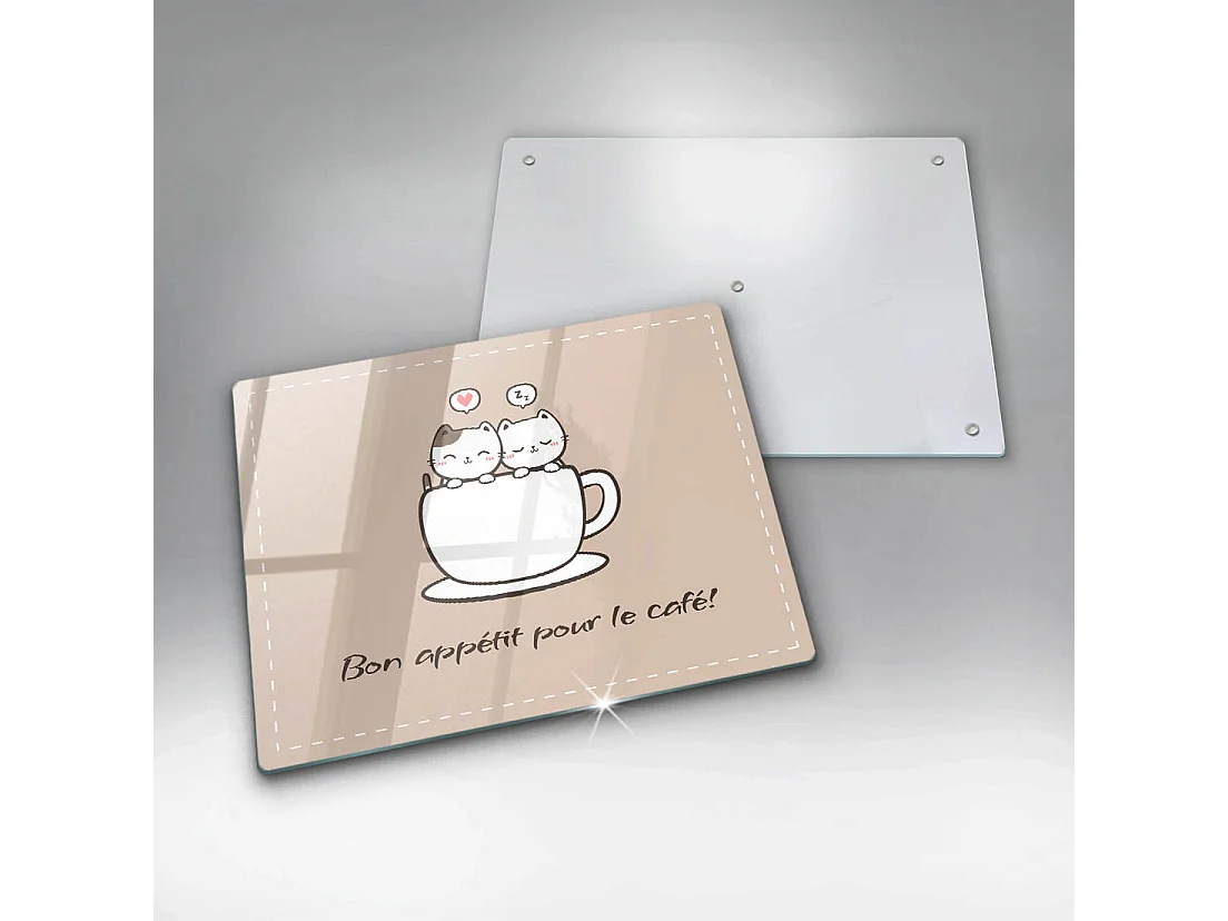 Planche de cuisine rectangulaire en verre avec une phrase "Motif: Bon café!" 40x52 cm