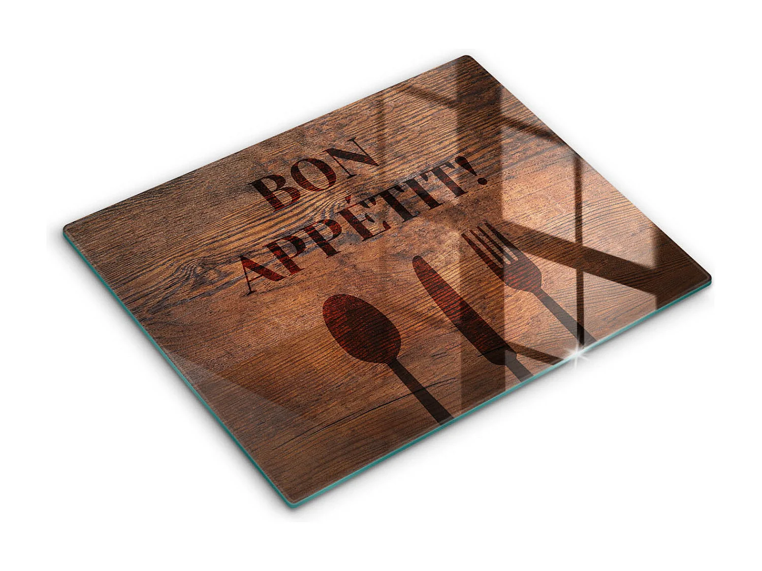 Planche de cuisine rectangulaire en verre avec une phrase "Motif: Bon appétit!" 40x52 cm