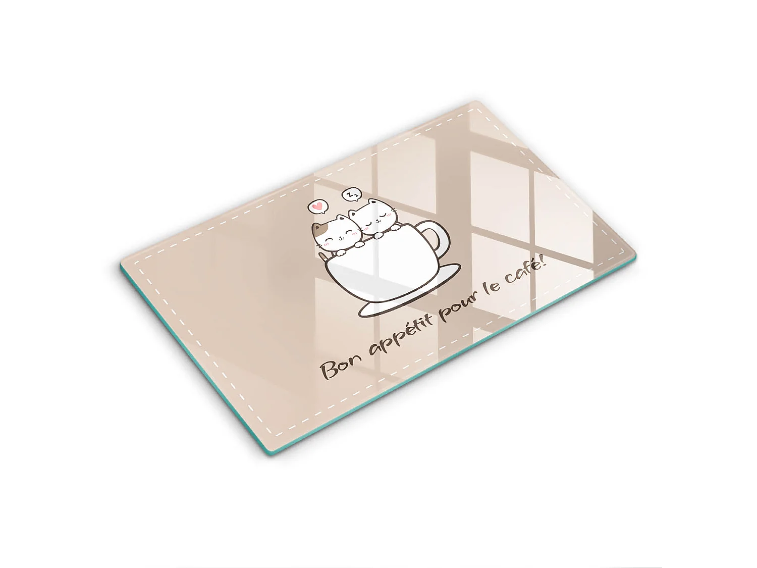 Planche de cuisine rectangulaire en verre avec une phrase "Motif: Bon café!" 30x52 cm