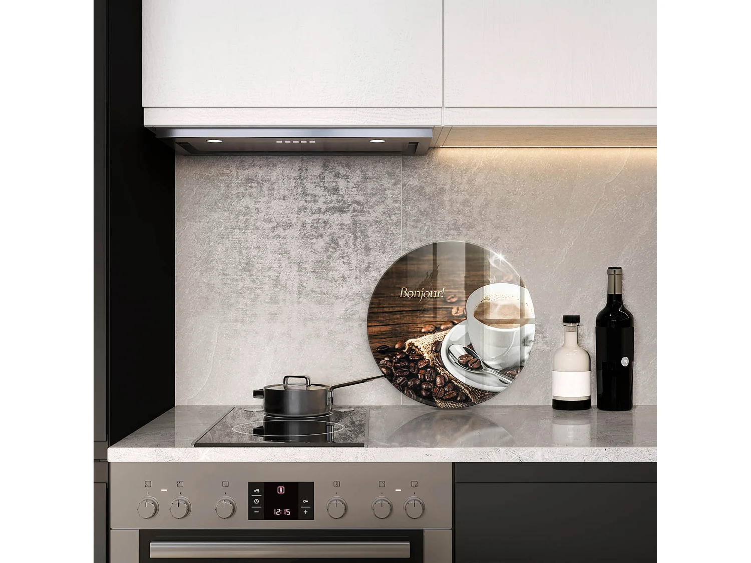 Planche de cuisine ronde en verre avec une phrase "Bonjour!" 40 cm