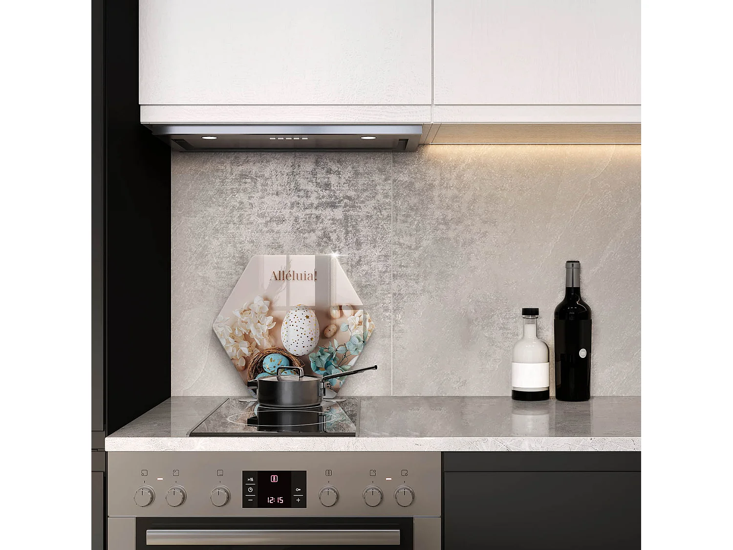 Planche de cuisine hexagonale en verre avec une phrase "Joyeuses fêtes Alléluia!" 40 cm